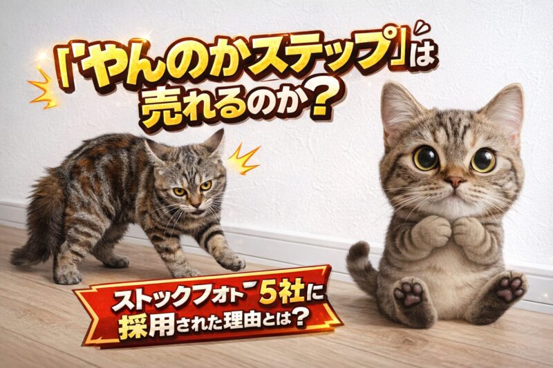 威嚇する猫と擬人化した愛猫こむぎ